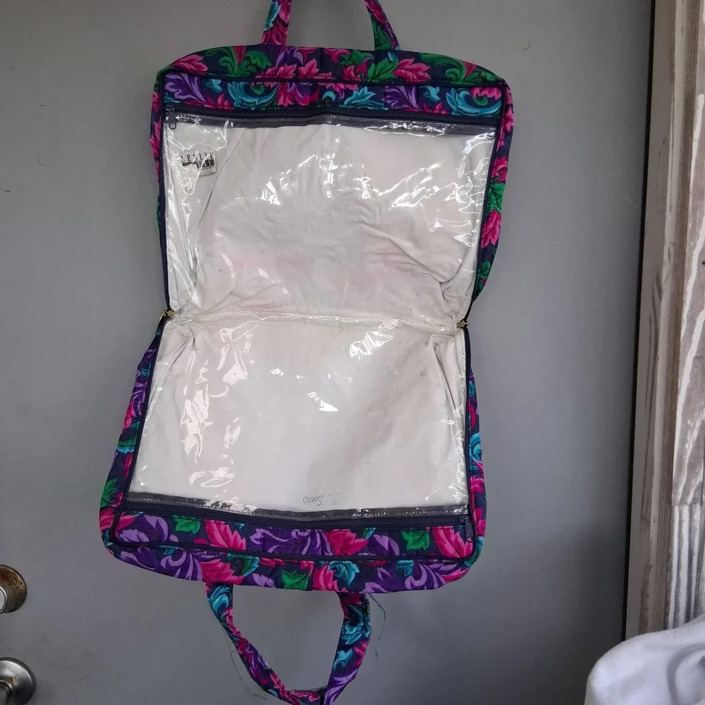 Vintage Leslie Fay Floral Travel Organizer Bag Purple Pink Jewel Tone 90s